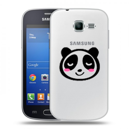 Полупрозрачный дизайнерский пластиковый чехол для Samsung Galaxy Trend Lite Прозрачные панды - смайлики