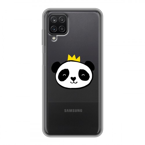 Полупрозрачный дизайнерский силиконовый с усиленными углами чехол для Samsung Galaxy A12 Прозрачные панды - смайлики