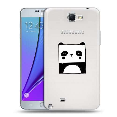 Полупрозрачный дизайнерский пластиковый чехол для Samsung Galaxy Note 2 Прозрачные панды - смайлики