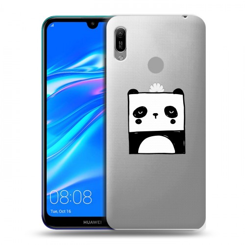 Полупрозрачный дизайнерский пластиковый чехол для Huawei Y6 (2019) Прозрачные панды - смайлики