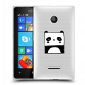 Полупрозрачный дизайнерский пластиковый чехол для Microsoft Lumia 435 Прозрачные панды - смайлики