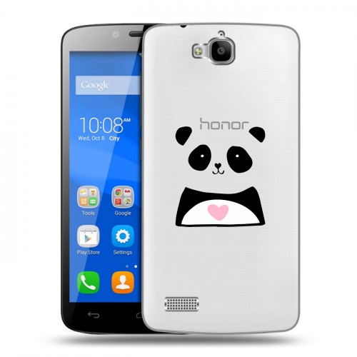 Полупрозрачный дизайнерский пластиковый чехол для Huawei Honor 3C Lite Прозрачные панды - смайлики