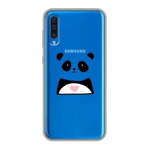 Полупрозрачный дизайнерский силиконовый с усиленными углами чехол для Samsung Galaxy A50 Прозрачные панды - смайлики