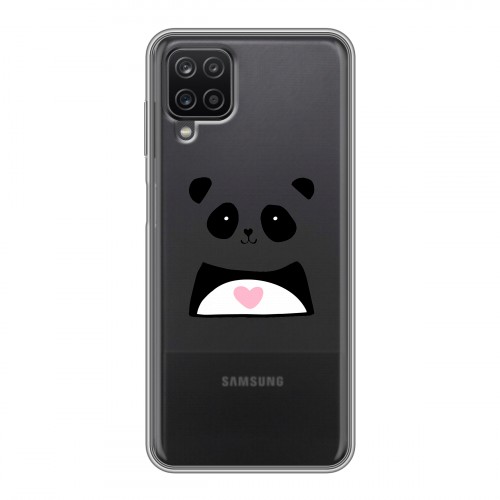 Полупрозрачный дизайнерский пластиковый чехол для Samsung Galaxy A12 Прозрачные панды - смайлики
