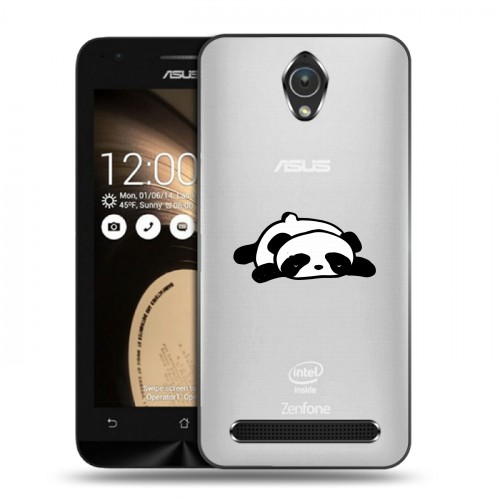 Полупрозрачный дизайнерский пластиковый чехол для ASUS Zenfone Go Прозрачные панды - смайлики