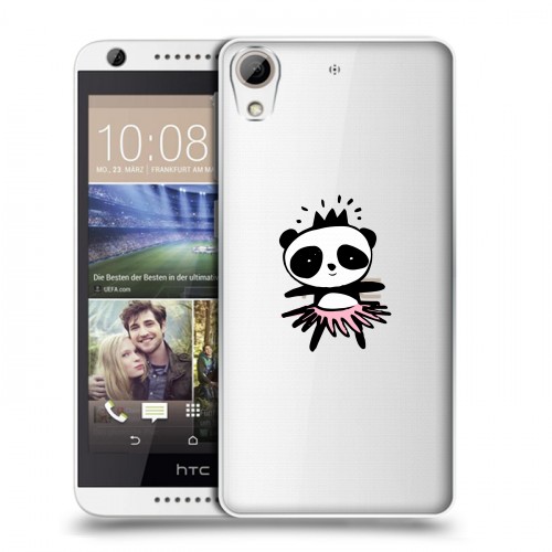 Полупрозрачный дизайнерский пластиковый чехол для HTC Desire 626 Прозрачные панды - смайлики