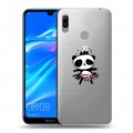 Полупрозрачный дизайнерский пластиковый чехол для Huawei Y6 (2019) Прозрачные панды - смайлики