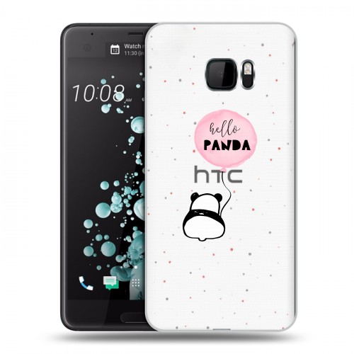 Полупрозрачный дизайнерский пластиковый чехол для HTC U Ultra Прозрачные панды - смайлики
