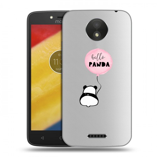 Полупрозрачный дизайнерский пластиковый чехол для Motorola Moto C Plus Прозрачные панды - смайлики