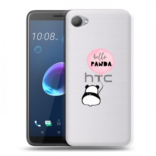 Полупрозрачный дизайнерский пластиковый чехол для HTC Desire 12 Прозрачные панды - смайлики
