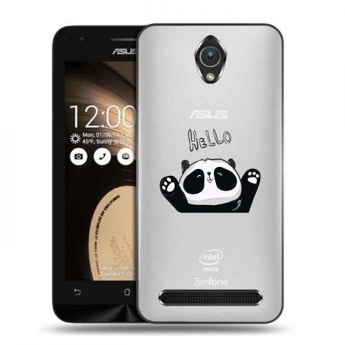 Полупрозрачный дизайнерский пластиковый чехол для ASUS Zenfone Go Прозрачные панды - смайлики