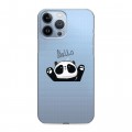 Полупрозрачный дизайнерский пластиковый чехол для Iphone 13 Pro Max Прозрачные панды - смайлики