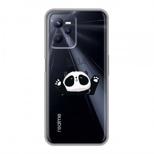 Полупрозрачный дизайнерский силиконовый чехол для Realme C35 Прозрачные панды - смайлики