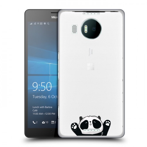Полупрозрачный дизайнерский пластиковый чехол для Microsoft Lumia 950 XL Прозрачные панды - смайлики