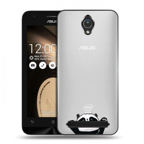 Полупрозрачный дизайнерский пластиковый чехол для ASUS Zenfone Go Прозрачные панды - смайлики