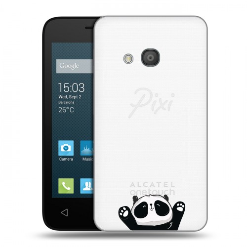 Полупрозрачный дизайнерский пластиковый чехол для Alcatel One Touch Pixi 4 (4) Прозрачные панды - смайлики