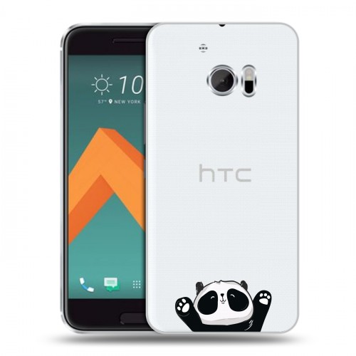 Полупрозрачный дизайнерский пластиковый чехол для HTC 10 Прозрачные панды - смайлики