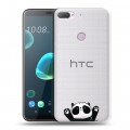 Полупрозрачный дизайнерский силиконовый чехол для HTC Desire 12 Plus Прозрачные панды - смайлики