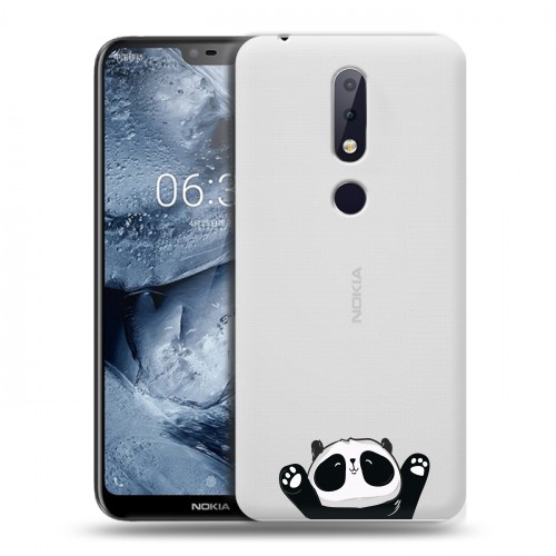 Полупрозрачный дизайнерский пластиковый чехол для Nokia 6.1 Plus Прозрачные панды - смайлики