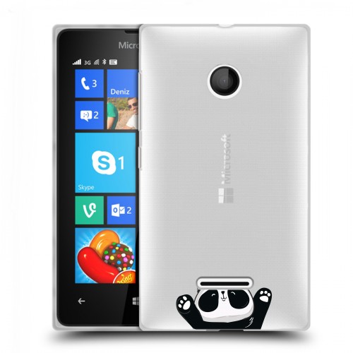 Полупрозрачный дизайнерский пластиковый чехол для Microsoft Lumia 435 Прозрачные панды - смайлики