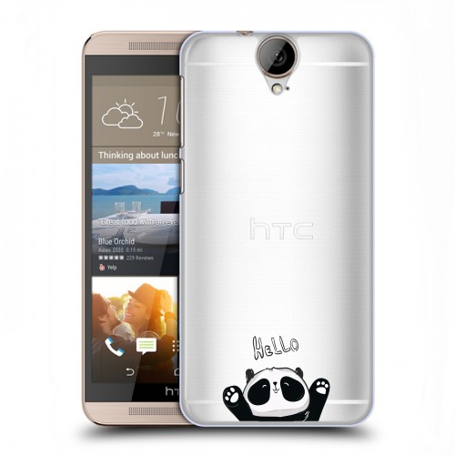 Полупрозрачный дизайнерский пластиковый чехол для HTC One E9+ Прозрачные панды - смайлики