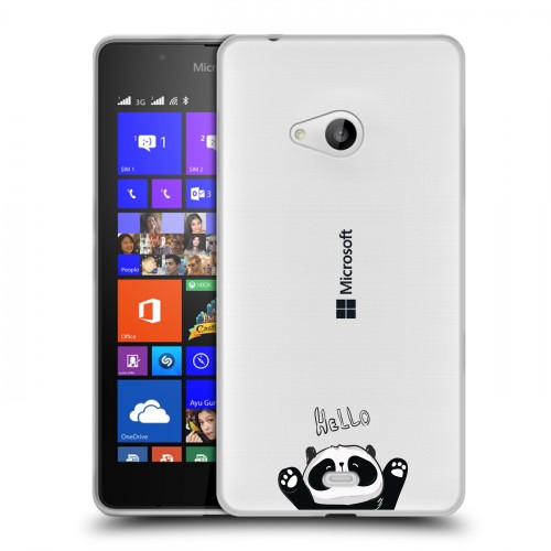 Полупрозрачный дизайнерский пластиковый чехол для Microsoft Lumia 540 Прозрачные панды - смайлики