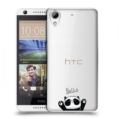 Полупрозрачный дизайнерский пластиковый чехол для HTC Desire 626 Прозрачные панды - смайлики
