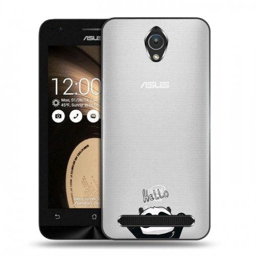 Полупрозрачный дизайнерский пластиковый чехол для ASUS Zenfone Go Прозрачные панды - смайлики