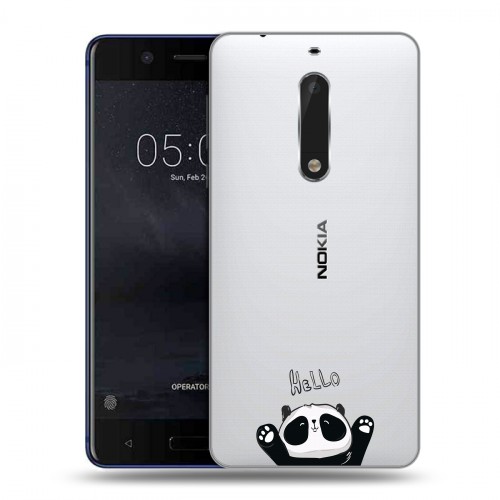 Полупрозрачный дизайнерский пластиковый чехол для Nokia 5 Прозрачные панды - смайлики