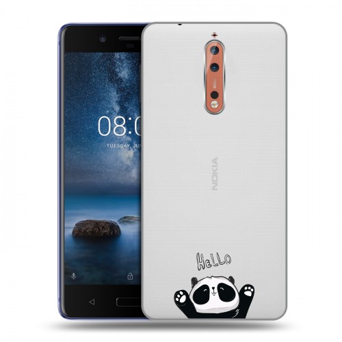 Полупрозрачный дизайнерский пластиковый чехол для Nokia 8 Прозрачные панды - смайлики