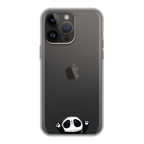 Полупрозрачный дизайнерский силиконовый с усиленными углами чехол для Iphone 14 Pro Max Прозрачные панды - смайлики