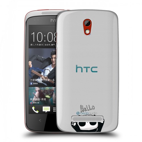 Полупрозрачный дизайнерский пластиковый чехол для HTC Desire 500 Прозрачные панды - смайлики