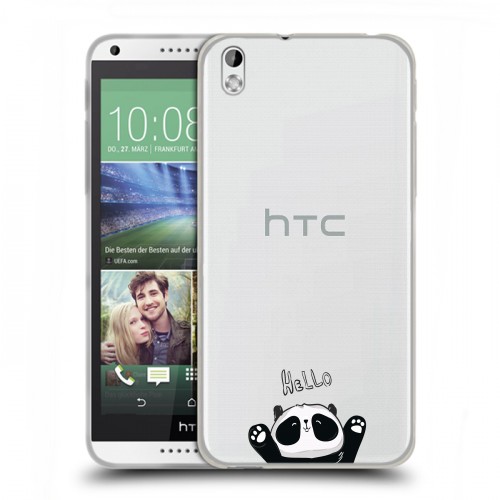 Полупрозрачный дизайнерский пластиковый чехол для HTC Desire 816 Прозрачные панды - смайлики