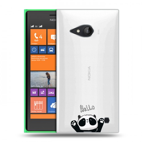 Полупрозрачный дизайнерский пластиковый чехол для Nokia Lumia 730/735 Прозрачные панды - смайлики