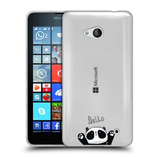 Полупрозрачный дизайнерский силиконовый чехол для Microsoft Lumia 640 Прозрачные панды - смайлики