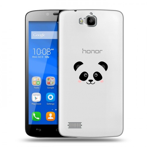 Полупрозрачный дизайнерский пластиковый чехол для Huawei Honor 3C Lite Прозрачные панды - смайлики