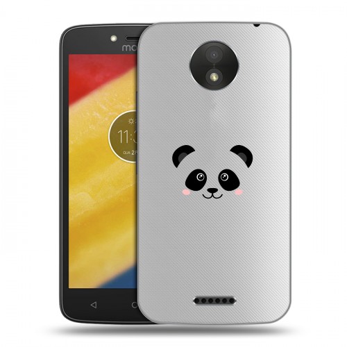Полупрозрачный дизайнерский пластиковый чехол для Motorola Moto C Plus Прозрачные панды - смайлики