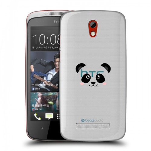Полупрозрачный дизайнерский пластиковый чехол для HTC Desire 500 Прозрачные панды - смайлики
