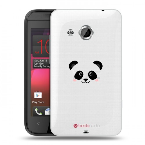 Полупрозрачный дизайнерский пластиковый чехол для HTC Desire 200 Прозрачные панды - смайлики