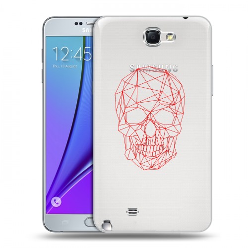 Полупрозрачный дизайнерский пластиковый чехол для Samsung Galaxy Note 2 Прозрачные черепа 2