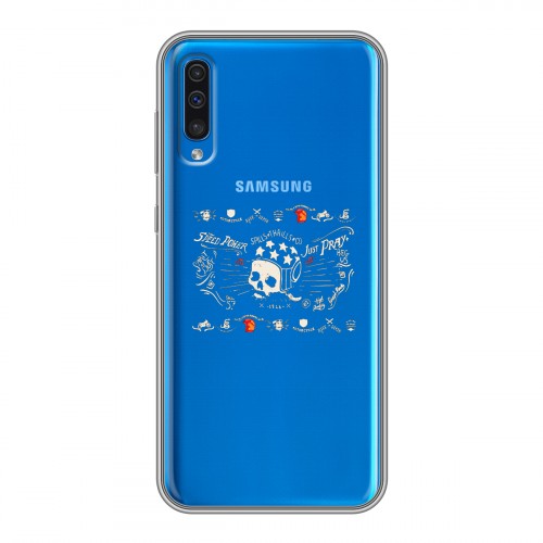 Полупрозрачный дизайнерский пластиковый чехол для Samsung Galaxy A50 прозрачные черепа 4