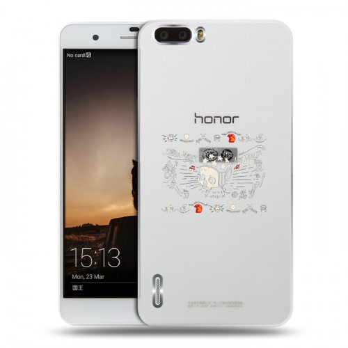 Полупрозрачный дизайнерский пластиковый чехол для Huawei Honor 6 Plus прозрачные черепа 4
