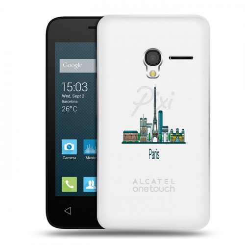 Полупрозрачный дизайнерский пластиковый чехол для Alcatel One Touch Pixi 3 (4.0) Прозрачные париж