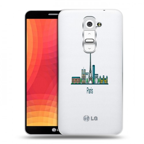 Полупрозрачный дизайнерский пластиковый чехол для LG Optimus G2 Прозрачные париж