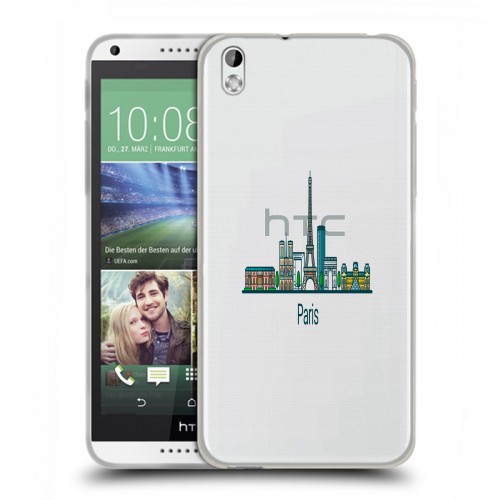 Полупрозрачный дизайнерский пластиковый чехол для HTC Desire 816 Прозрачные париж