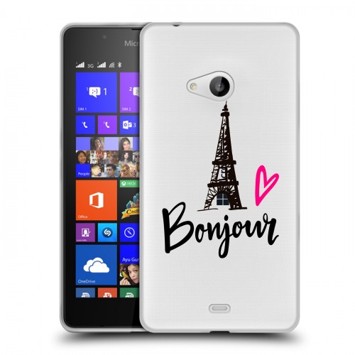 Полупрозрачный дизайнерский пластиковый чехол для Microsoft Lumia 540 Прозрачные париж