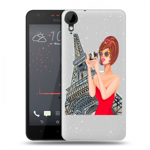 Полупрозрачный дизайнерский пластиковый чехол для HTC Desire 825 Прозрачные париж