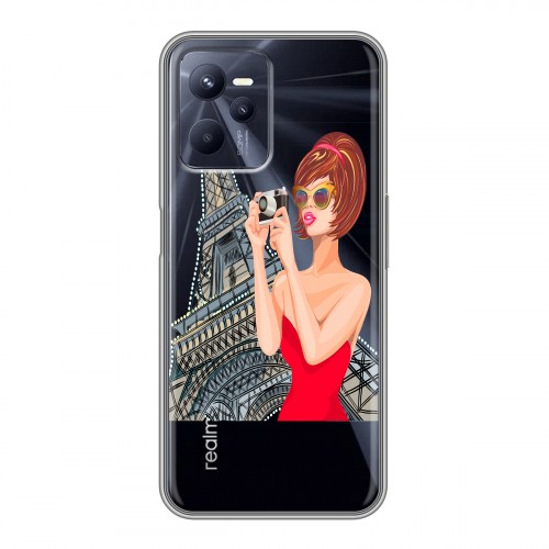 Полупрозрачный дизайнерский пластиковый чехол для Realme C35 Прозрачные париж