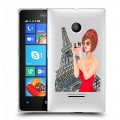 Полупрозрачный дизайнерский пластиковый чехол для Microsoft Lumia 435 Прозрачные париж