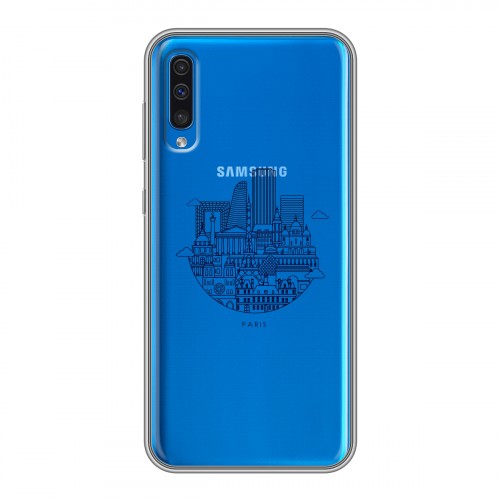 Полупрозрачный дизайнерский силиконовый с усиленными углами чехол для Samsung Galaxy A50 Прозрачные париж